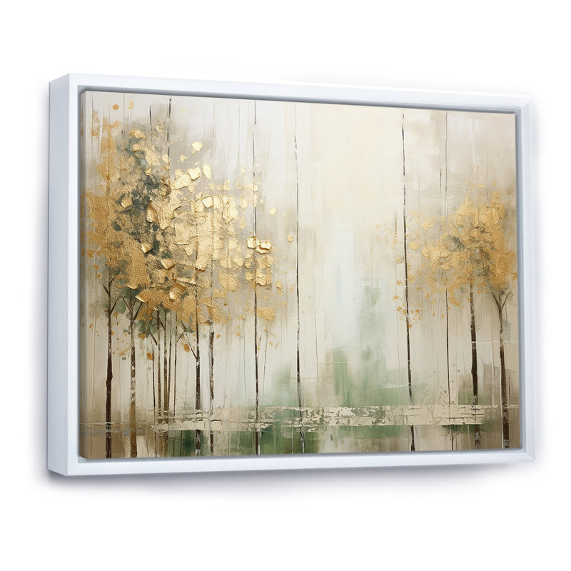 «Minimalisme beige et forêt dorée II», reproduction d'art sur toile, H 34 po x l 44 po x P 1,5 po, Cadre flottant blanc