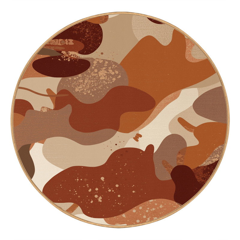 Machine Washable Patterns And Textures Casual Abstract Rug in Brown – LightBrown Binding, 4' Round