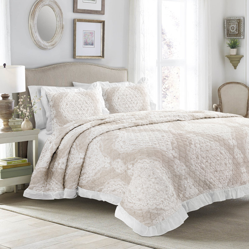  Reversible Coverlet / Bedspread Set, Full/Queen Bedspread + 2 Standard Shams, Gray