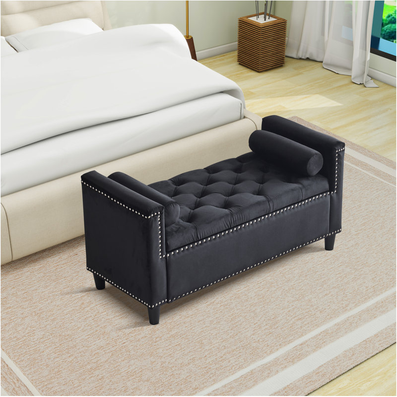 Azori Polyester Upholstered Storage Bench, Black