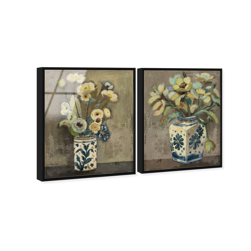 Flowers In Vases Set Set by Oliver Gal, 31"H x 37"W, Black Floater Frame