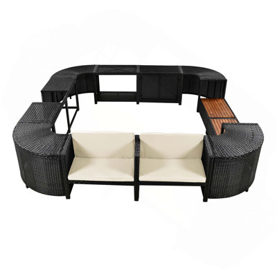 Outdoor Rattan Sectional Sofa Set with Storage Spaces and Comfortable Seats for SPA Surround
