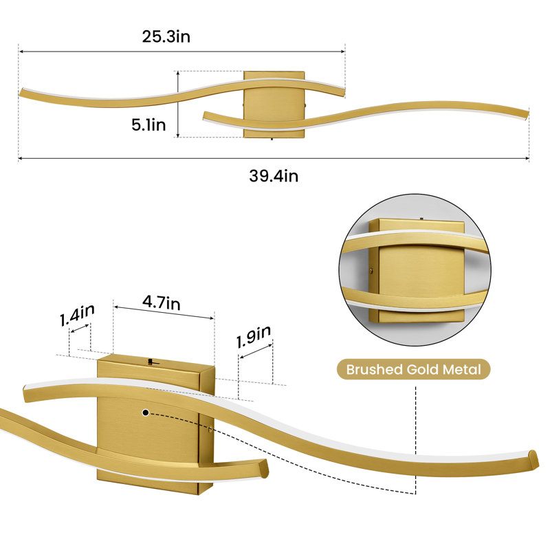 Éclairage de meuble-lavabo à DEL 39 po, Doré