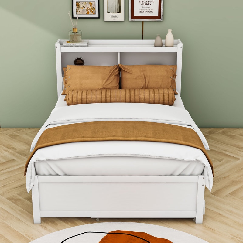 Caelib Full Platform bed with Trundle and 3 Drawers, White