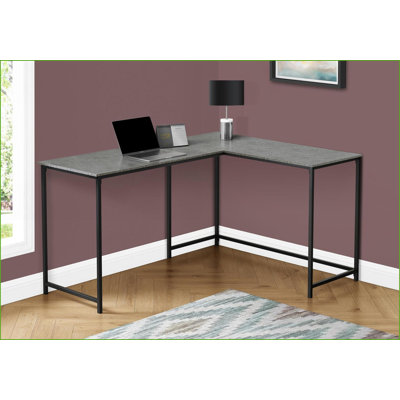Bureaux, bureau de coin en L 58 po, métal noir stratifié gris moderne | Panneau de particules | Gris