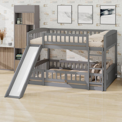 Lit superposé avec glissade amusante, lit superposé bas avec barrière de sécurité et échelle pour tout-petits, enfants et adolescents