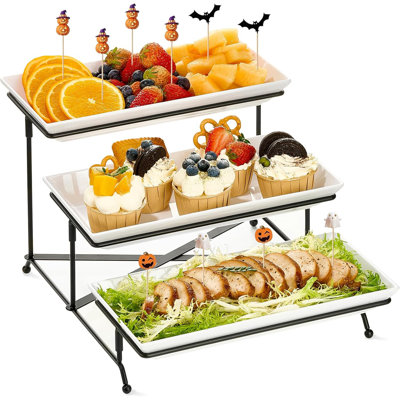3 Tier Collapsible Serving Tray Set, 12" Sturdy Tiered Platters with Stable Cross Bars for Party, Veggie, Fruit, Dessert