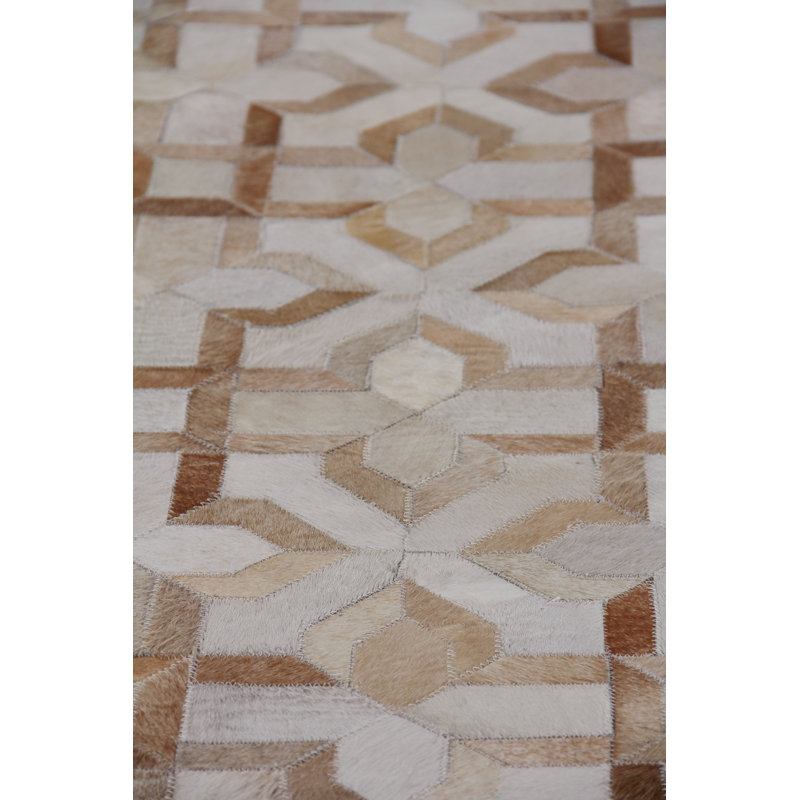 Natural Hide Cowhide Geometric Area Rug, Rectangle 5' x 8'