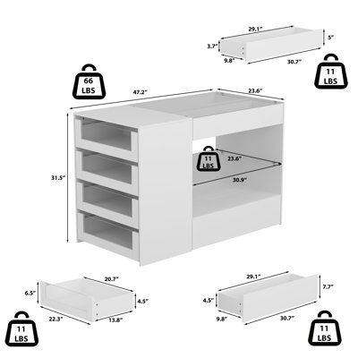 47.2" W 8-Drawer Dresser with Tempered Glass Top, Glass-Front Accessory Drawers & Open Shelves