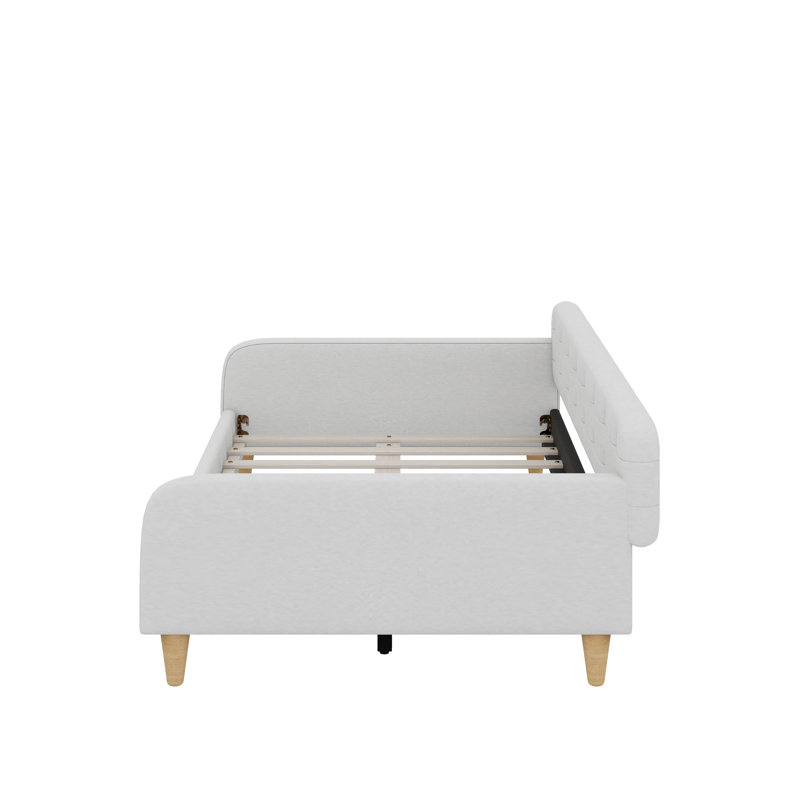Lit de jour rembourré avec pieds, Beige, Lit double