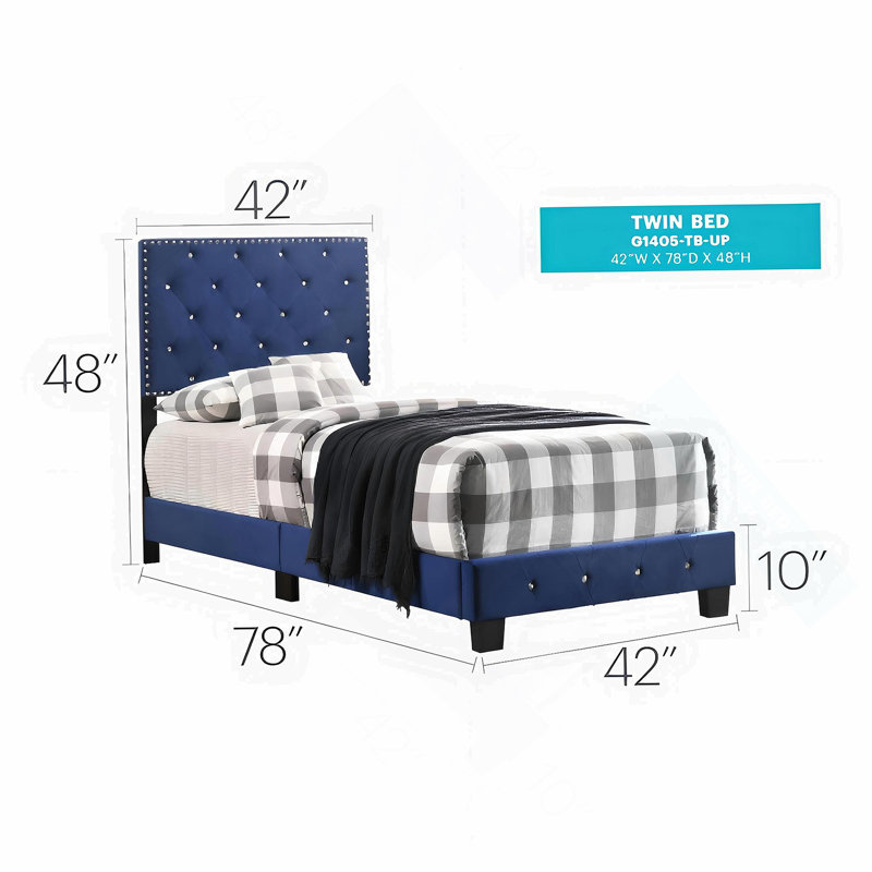 Upholstered Bed Frame With Button Tufted, Twin, Navy Blue