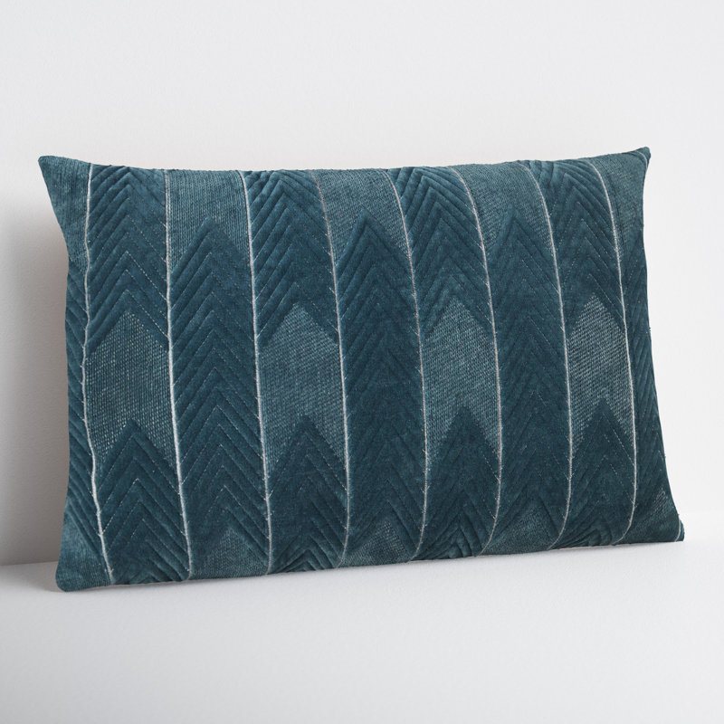 Ryans Embroidered Cotton Reversible Throw Pillow, Blue Chevron, Polyester/Polyfill, Rectangle 13" H x 21" W