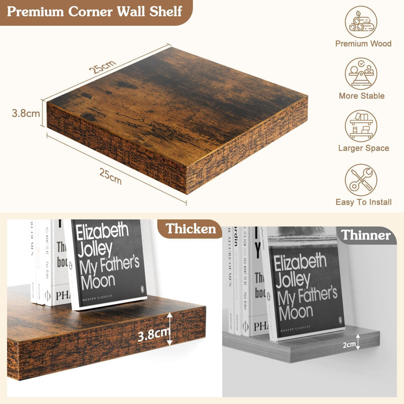 4 Piece Square Floating Shelf, Brown
