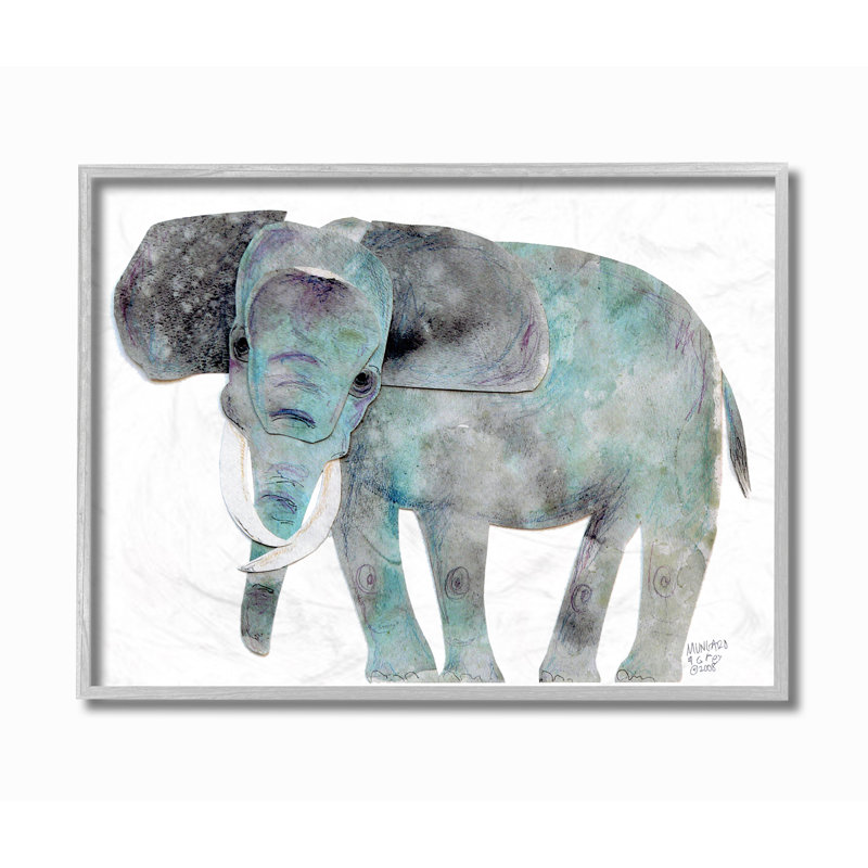 «Cutout Collage Elephant», art encadré, H 20 po x l 16 po x P 1,5 po, Estampe numérique Farmhouse
