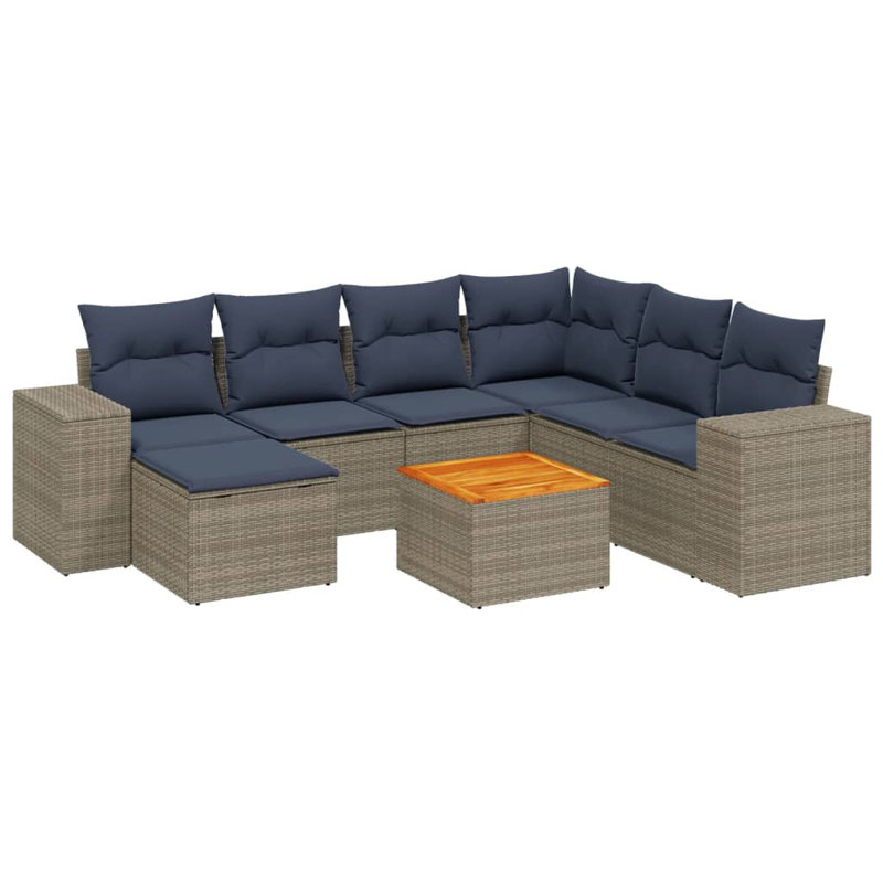  Ensemble de canapé de patio 8 pièces avec coussins en rotin de polyester gris