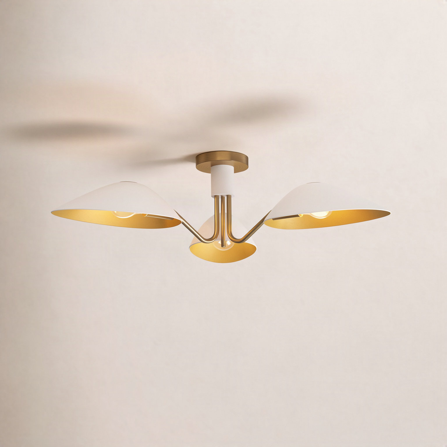 Raelle 3 Light Semi Flush Mount, White/Aged Gold