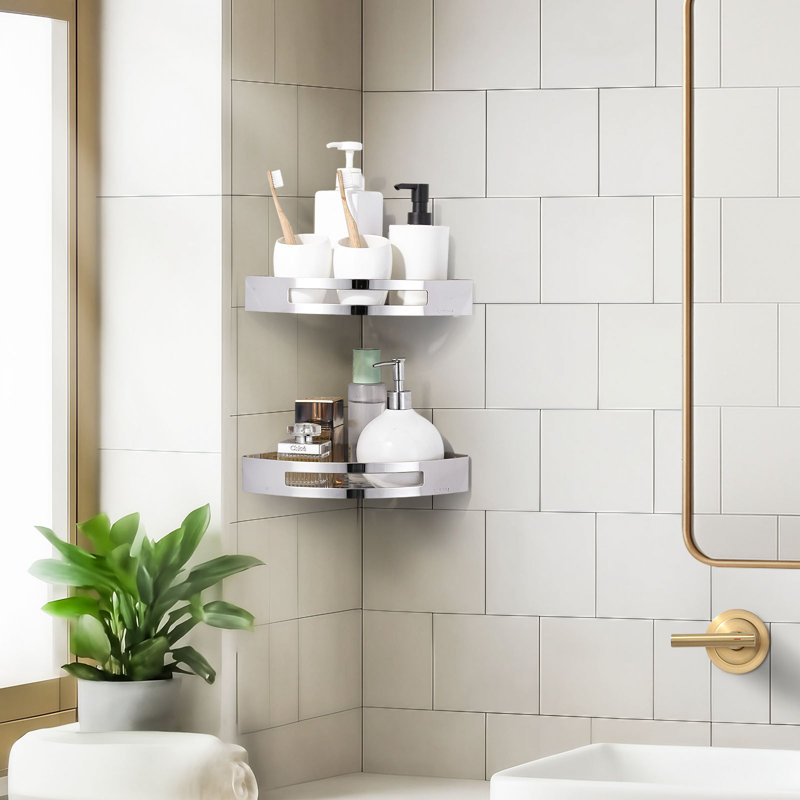 Serviteur de douche en coin en acier inoxydable, panier de douche triangulaire mural, paquet de 2, Chrome poli