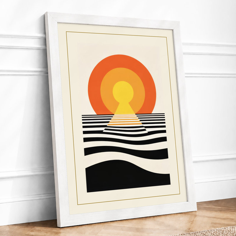 Sunrise Over Water Geometric - Framed Print, A4 - 29.7 x 21.0 cm, White