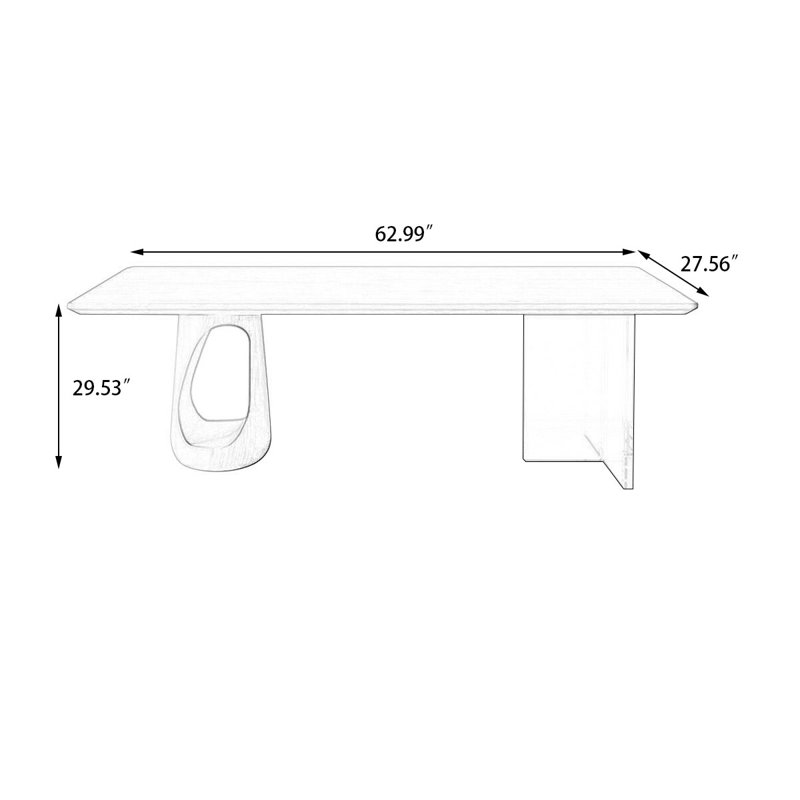 Bureau rectangulaire brun en bois massif, H 29,6 po x l 63 po x P 27,6 po