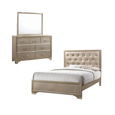 Ensemble de chambre à coucher 3 pièces avec commode et miroir Jazeer