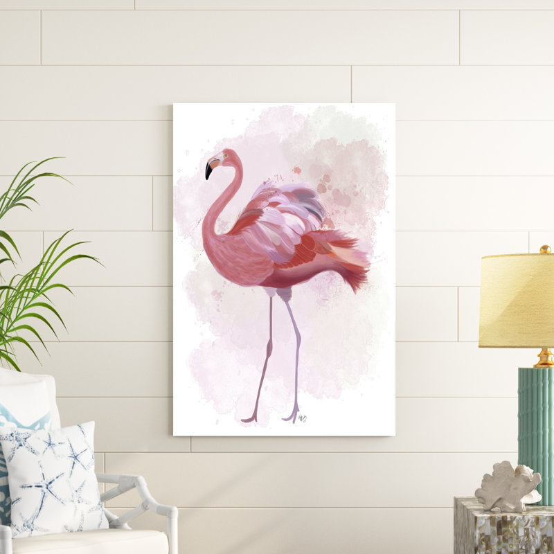 «Fluffy Flamingo 1», peinture sur toile, H 48 po x l 32 po