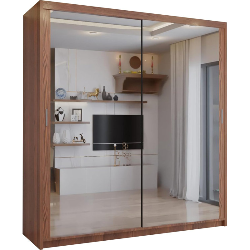 Ashawni 2 Door Laminate Wardrobe, 217cm H x 203cm W x 62cm D, Walnut