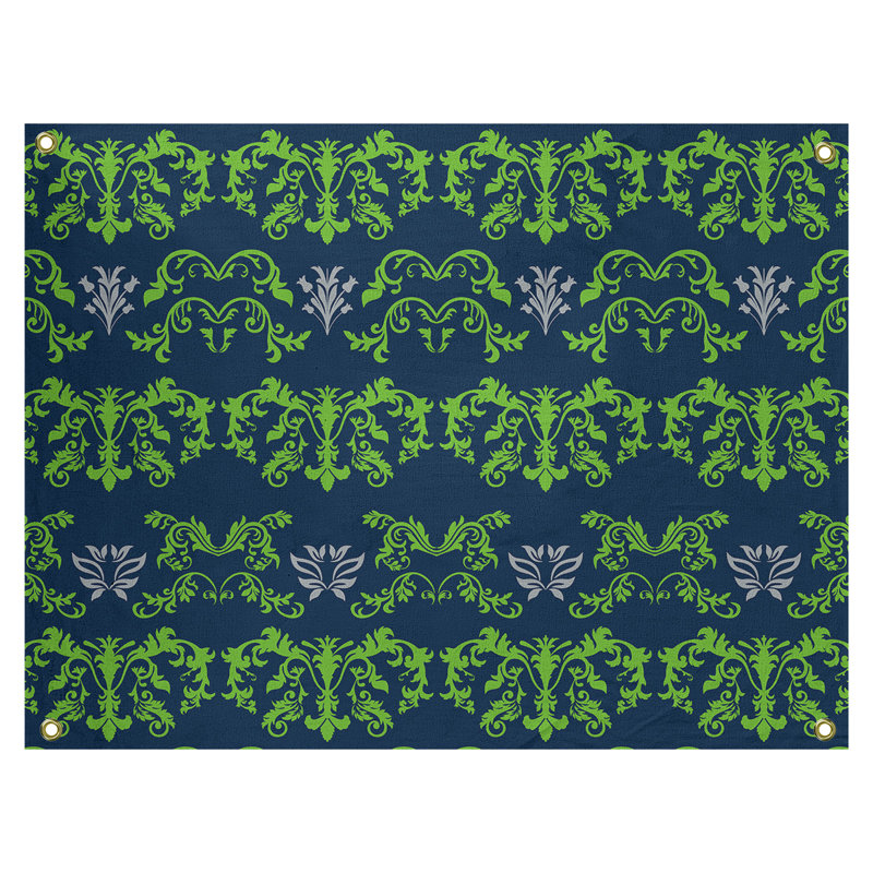 Tapisserie baroque en polyester Polyester, H 26 po x l 36 po, Bleu foncé / gris / vert