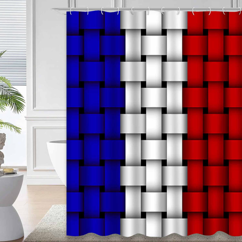 Rideau de douche drapeau français en osier rouge blanc avec 12 crochets, L 72 po x l 72 po
