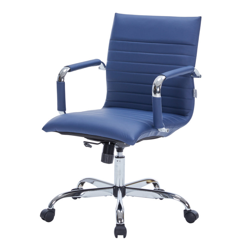 Sorrells Mid Back Leather Office Chair Adjustable Height Swivel Tilt Ergonomic Executive Conference Chair, Navy Blue