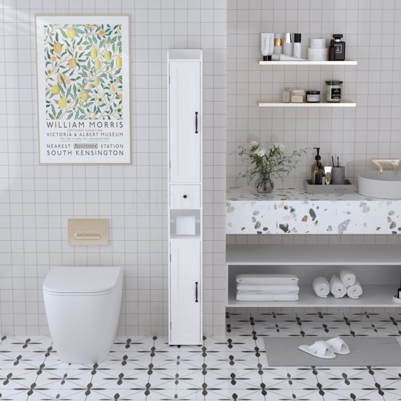 67.51" Tall Bathroom Storage Cabinet With Adjustable Shelves,Slim 2 Doors Freestanding Cabinet With Anti-Tip, Open Compartments