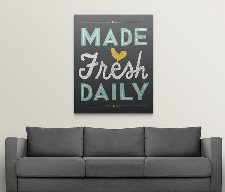 «Retro Diner Made Fresh Daily» par William, art textuel, H 48 po x l 38 po x P 1,5 po, Toile