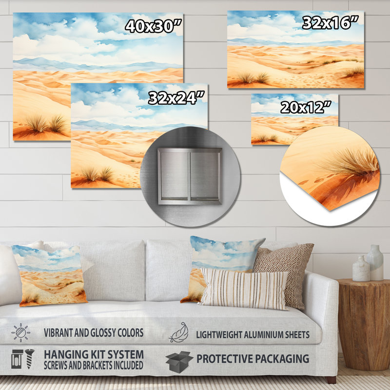 Paysage désertique de dunes de sable en Afrique VI - désert, art mural en métal, H 12 po x l 20 po x P 1 po