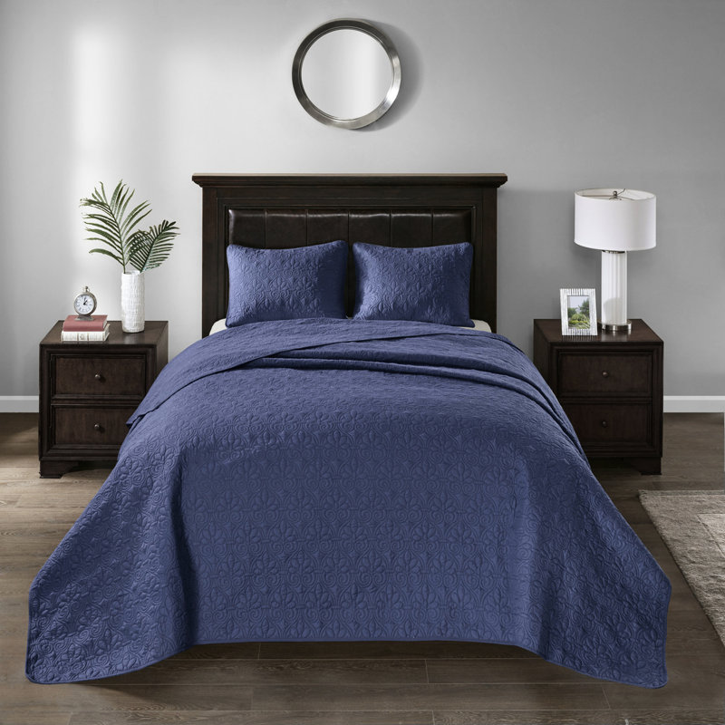 Courtepointe bleu marine pour la chambre à coucher - Doux matelassé en coton prélavé doux et grand réversible pour une nuit de sommeil confortable