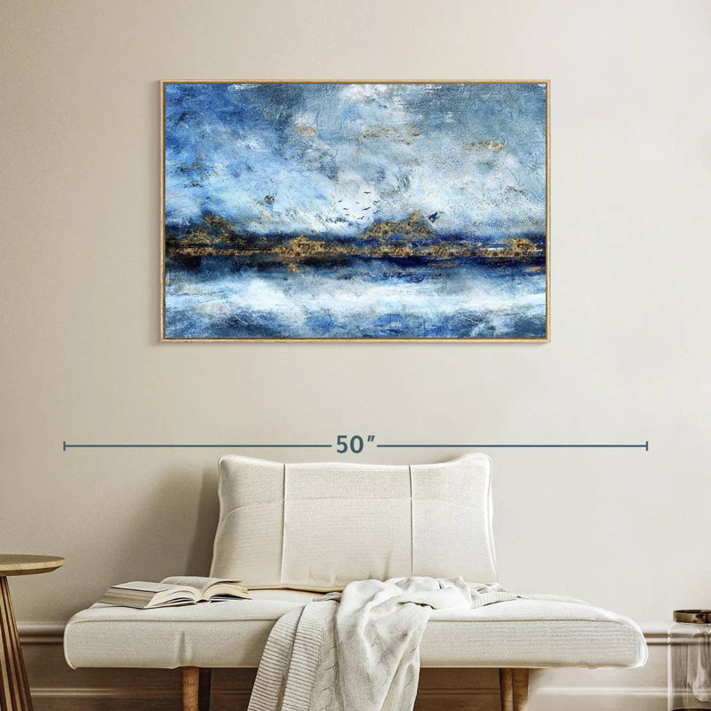 Paysage Clota, 40 po x 27 po, Cadre flottant en bois naturel