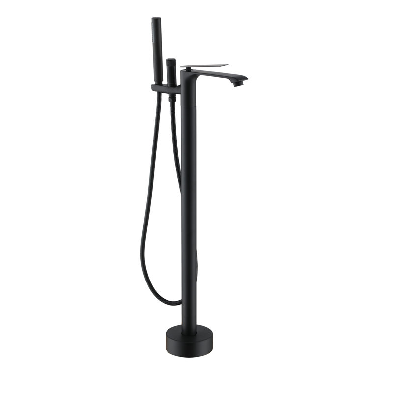Single Handle Free Standing Bathtub Faucet with Diverter and Handshower, Matte Black