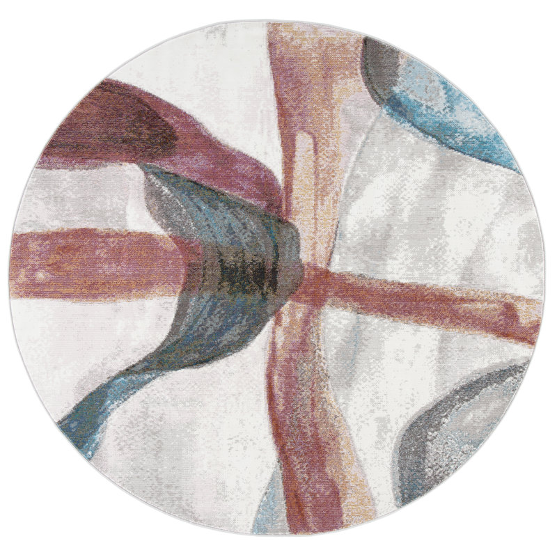Papillon Abstract Pink/Blue Area Rug, Round 6'5"