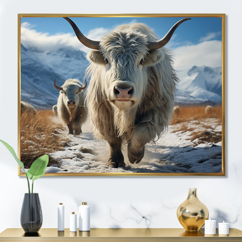Yaks majestueux en hiver, H 30 po x l 40 po x P 1,5 po, Or
