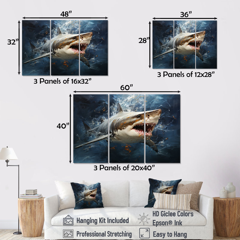 Underwater Shark Attack III - Shark Wall Art, 40" H x 61" W