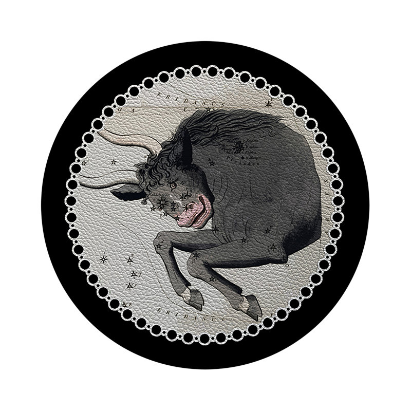 Zodiac Taurus Vegan Leather Round Pebble Placemat, Black