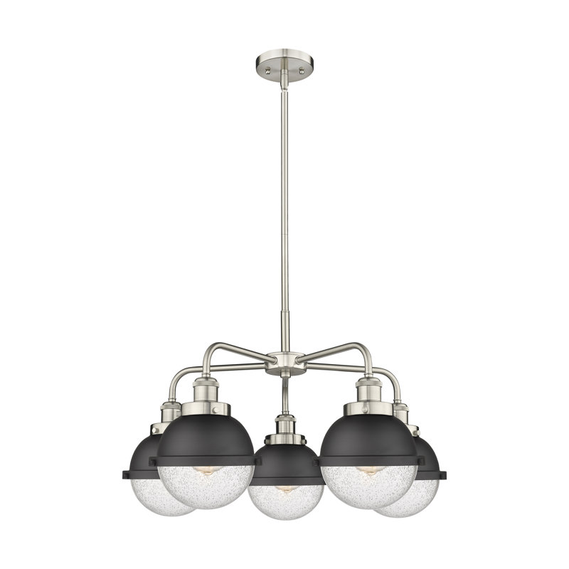 Lustre traditionnel / classique à 5 lumières Amalle, Nickel satiné brossé / transparent, Nickel satiné