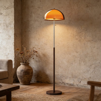 Mushroom Floor Lamp With Gradient Double Dome Shade - 63 Inch Adjustable 3-Color Light, Pull Chain Switch, Mid-Century Modern Standing Lamp For Living Room, Bedroom, And Office