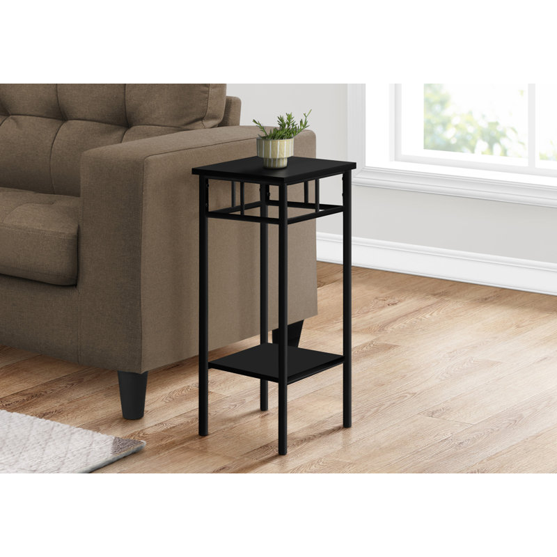 Table de bout carrée moderne à 2 niveaux avec deux tablettes, Noir