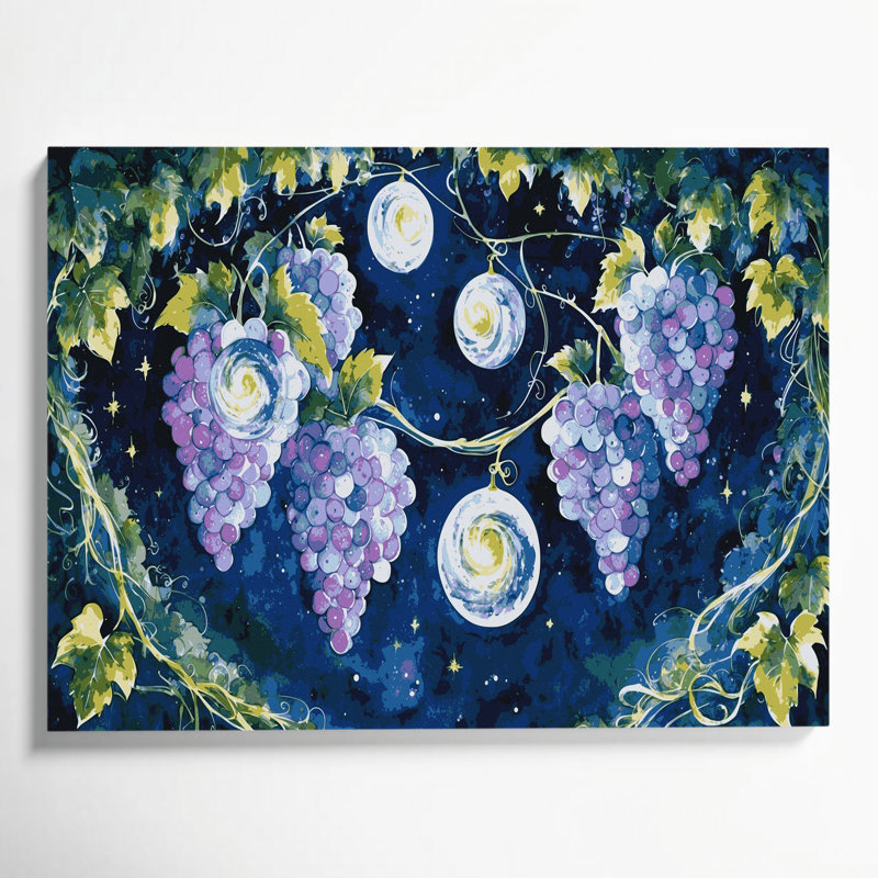 «Fruit Grape Moon Drops», art mural sur toile bleue, H 20 po x l 24 po