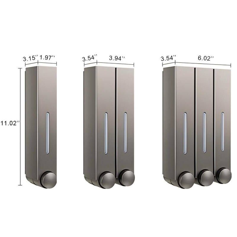Ensemble de distributeur de savon de douche mural 7,87 po x 10,23 po x 3,22 po, flacons de pompe en plastique rechargeables sans perceuse 17 oz avec porte-savon et crochet, ensemble de 3, (brun)