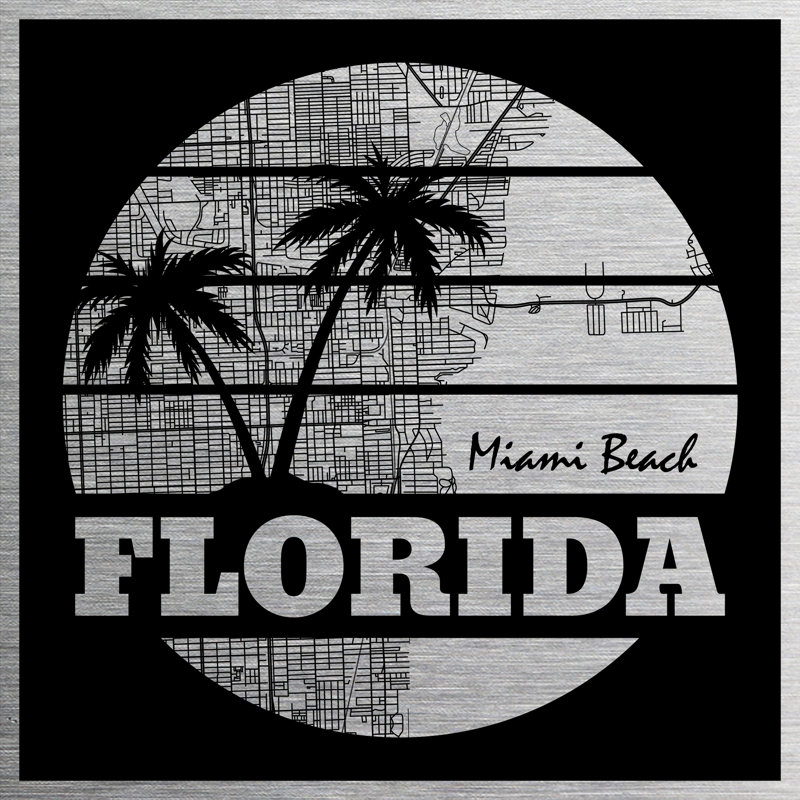 Miami Beach Florida Map - No Frame Print on Metal