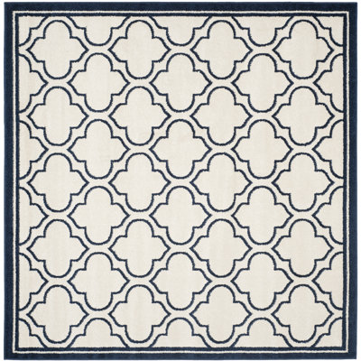 Tapis à motif géométrique ivoire / bleu marine Ammundsen