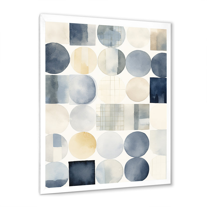 «Circle Matrix Watercolor», impression rétro sur fond bleu délavé, H 20 po x l 12 po x P 1 po, Cadre simple blanc
