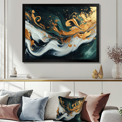«Gold Green Temporal Fluidité III», art abstrait à l'encre liquide