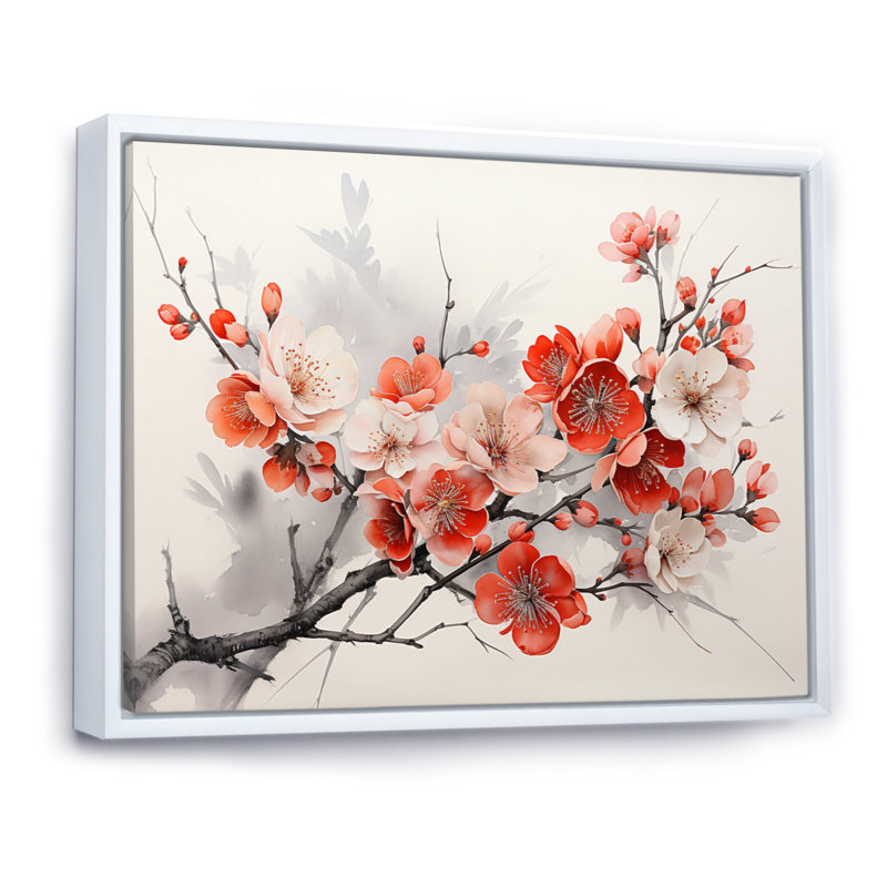 Asian Art Pansies Flowers I - reproduction, H 16 po x l 32 po x P 1 po, Cadre flottant blanc