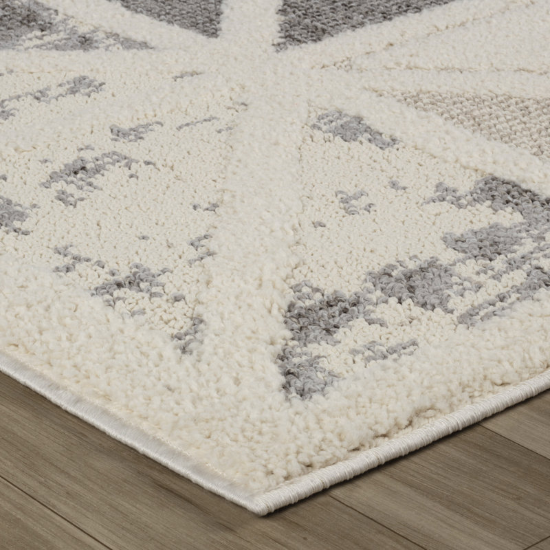 Tapis d'intérieur à motif géométrique gris crème., Rectangle 5 pi 3 po x 7 pi 7 po